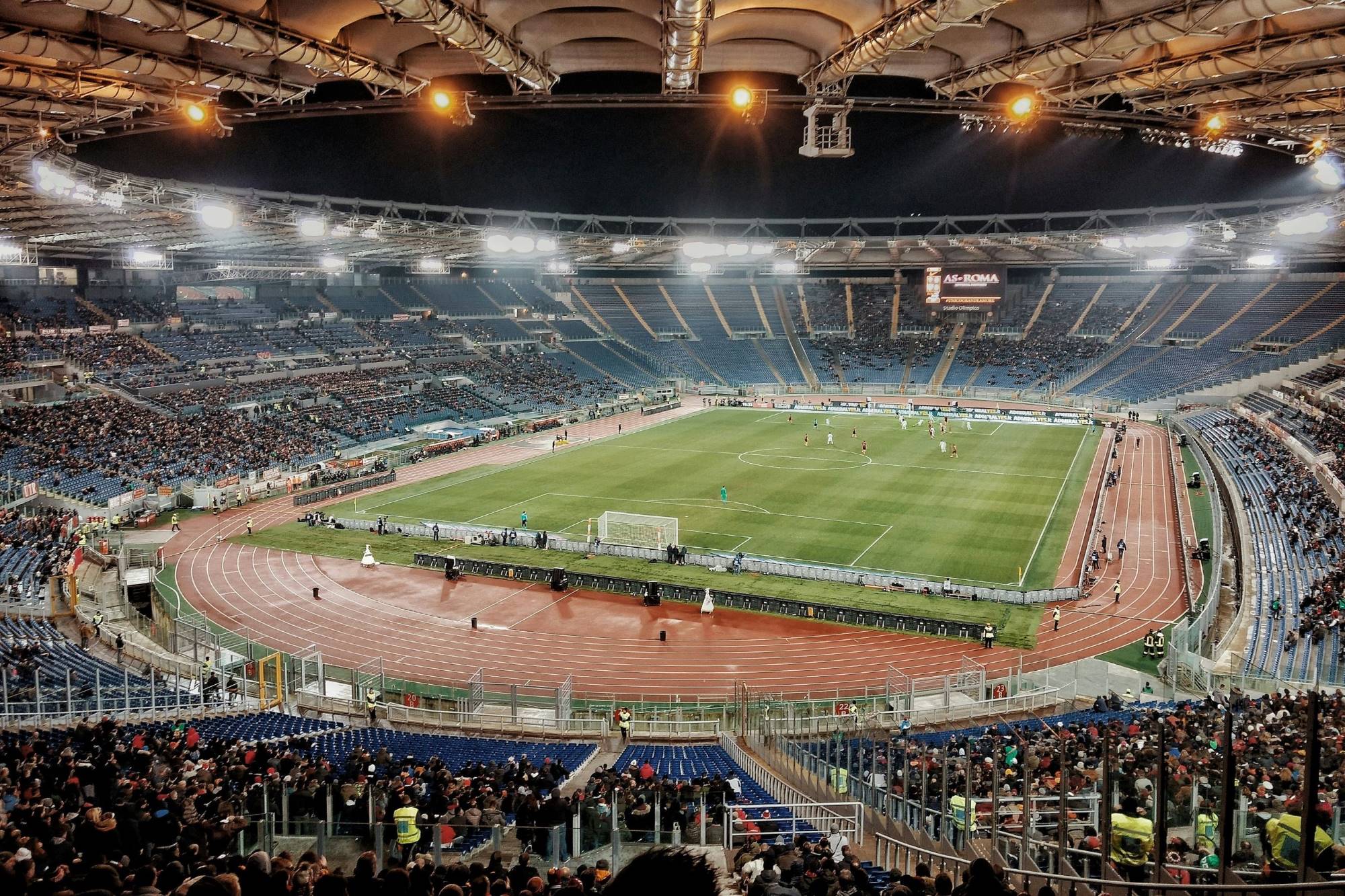 A soccer field in a stadium